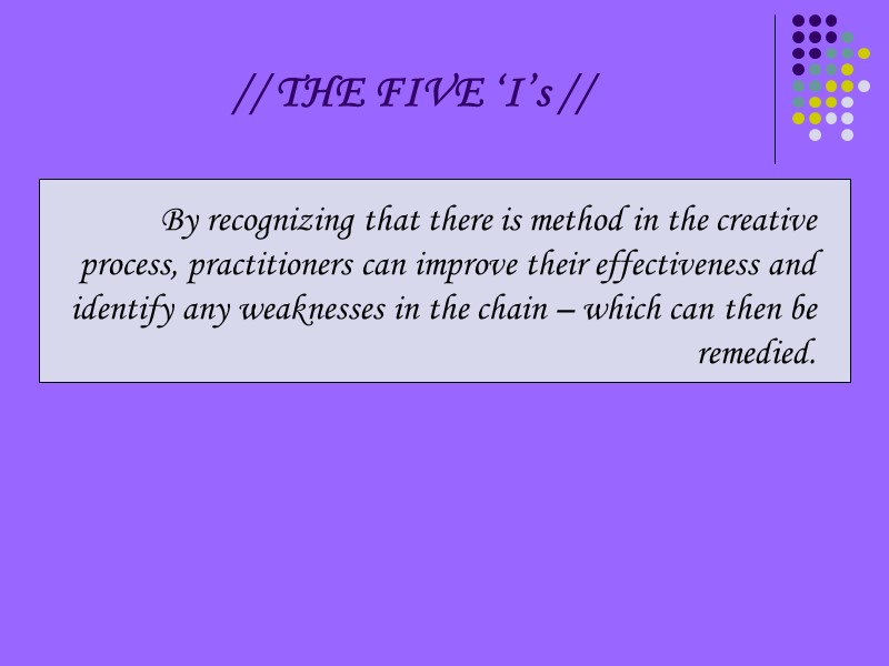// THE FIVE ‘I’s //  By recognizing that there is method in the